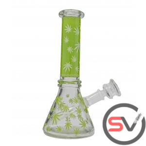 420 LEAF MINI BEAKER 8inch - GREEN (GLOW IN DARK)